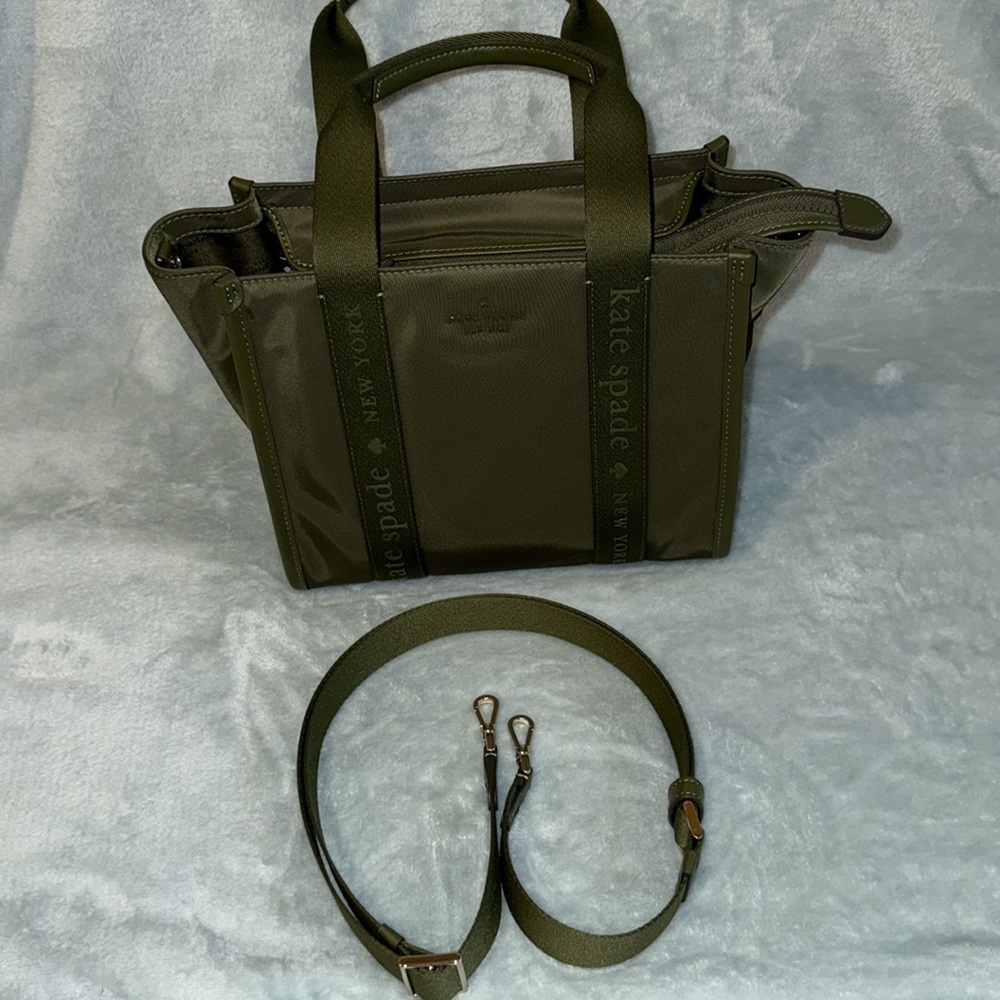 kate spade Green Small Structured Tote with Webbing Details - Picture 10 of 14